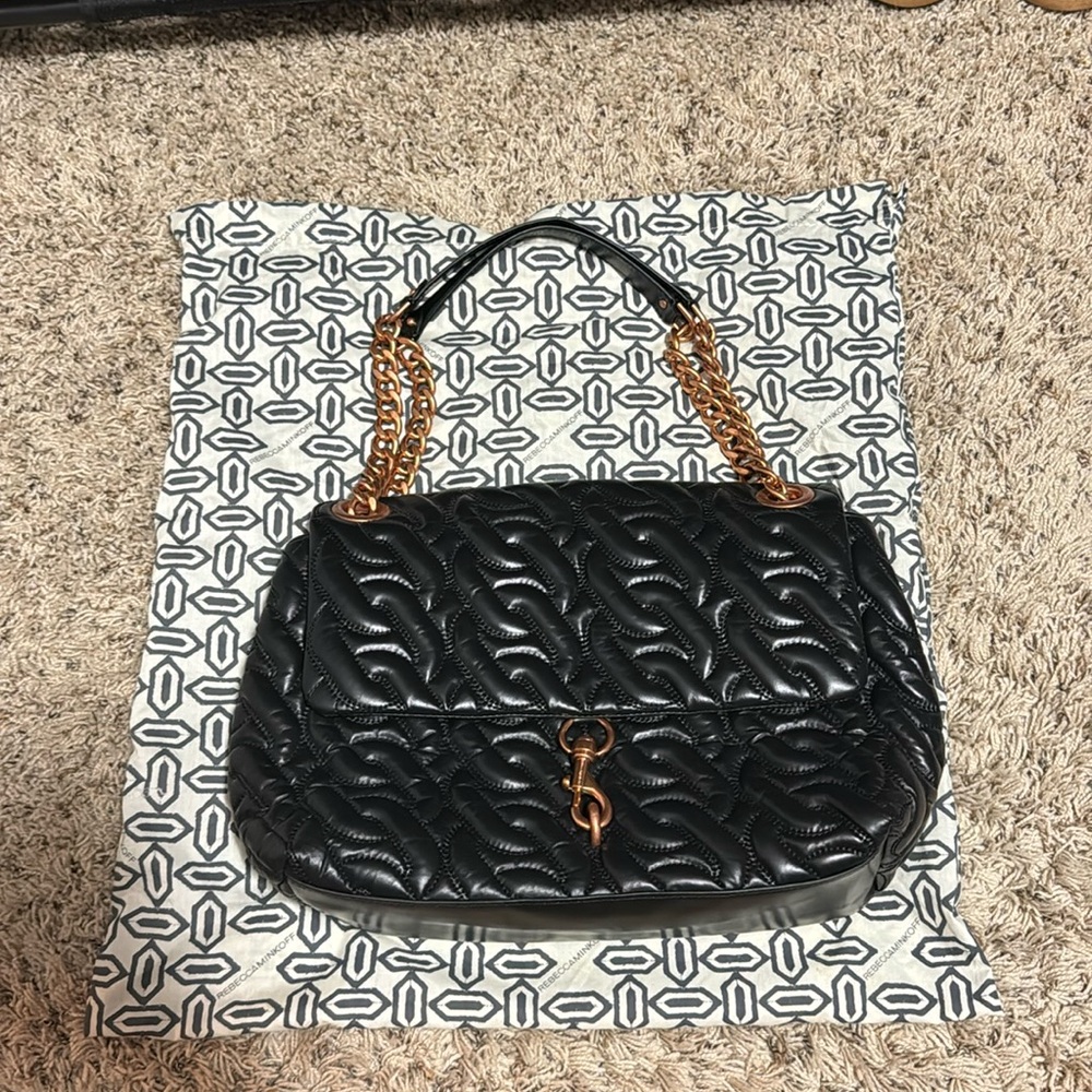Rebecca Minkoff Edie Maxi Chain Quilt Shoulder Bag with rose gold chain